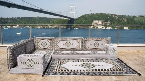 Vista 4 de arabicsofa Asiento de suelo oriental gris - Juego de cojines modulares hechos a mano para sala de estar