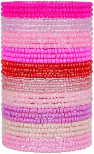 Vista 10 de Caiyao Juego de 36 pulseras elásticas coloridas con cuentas de semillas bohemias, multicapa, de arcoíris, pulsera elástica con cuentas de cristal