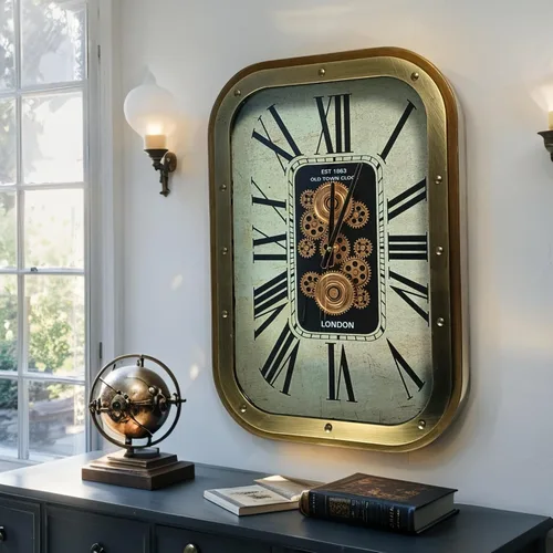 Vista 2 de THE GEARS CLOCK 27X19'' Reloj de pared con engranaje móvil rectangular Noruega Line Trondheim (27 x 19 pulgadas (26.8 x 18.9 in)