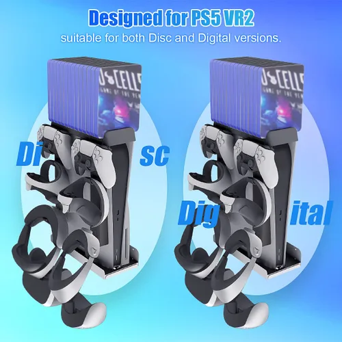 Vista 2 de Jhua PSVR2 PS5 Wall Mount Stand Kit Metal Wall Shelf for Playstation 5 Console, 8-in-1 PS5 VR2 Wall Bracket with Controller Holder, Headset