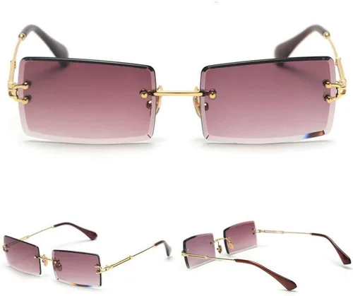Vista 3 de MINCL - Gafas de sol rectangulares pequeñas para mujer, ultraligeras, color caramelo, sin marco