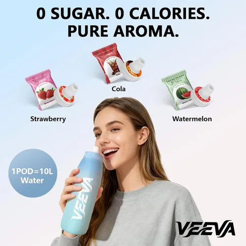 Vista 3 de VEEVA Botella de agua perfumada (34 onzas) con 3 cápsulas aromáticas + pajita. A prueba de fugas, sin BPA, funciona con carbonatación. Perfecta