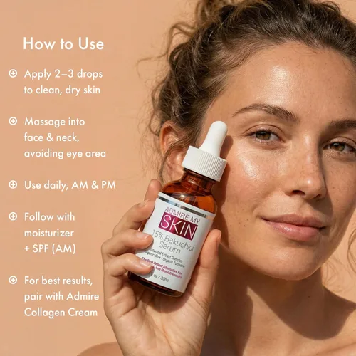 Vista 7 de Admire My Skin Suero Bakuchiol, alternativa natural de suero de retinol para la cara, suero facial antimanchas antienvejecimiento contiene aloe