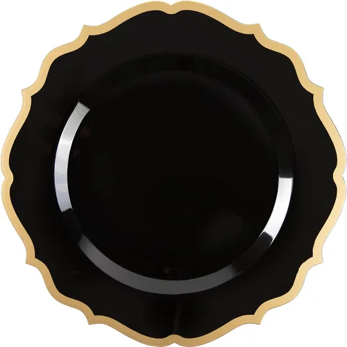 Vista 7 de PLASTICPRO Juego de 32 elegantes platos desechables de plástico que incluye 16 platos llanos y 16 platos de ensalada, platos de fiesta resistentes