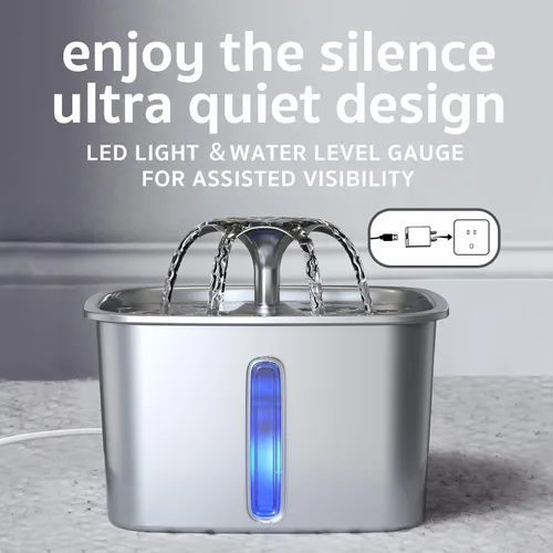 Vista 5 de Veken Ganador del Premio a la Innovación Fuente de Agua para Gatos de Acero Inoxidable, 95oz/2.8L Dispensador Automático de Agua para Mascotas
