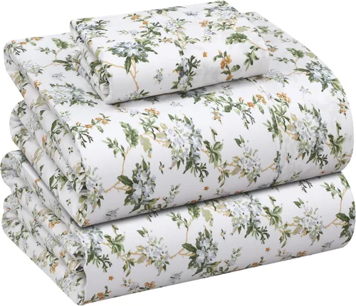Vista 100 de RUVANTI Sábanas de percal 100% algodón, tamaño individual, anual Fresco fresco, bolsillo profundo de 16 pulgadas, suave, transpirable y duradero