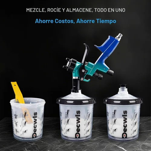 Vista 3 de Sistema de Vasos de Pintura Desechables de 20 Onzas (600ml) Kit - Paquete de 50 Vasos de Pintura con Tapas, 2 Vasos Duros con Anillo Retenedor, 20