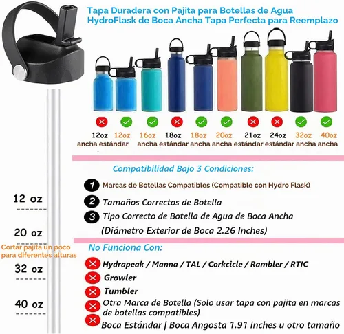 Vista 4 de Tapa de popote para Hydro Flask boca ancha, tapas con popote para Hydroflask boca ancha de 32 40 onzas, tapa de repuesto superior, accesorios