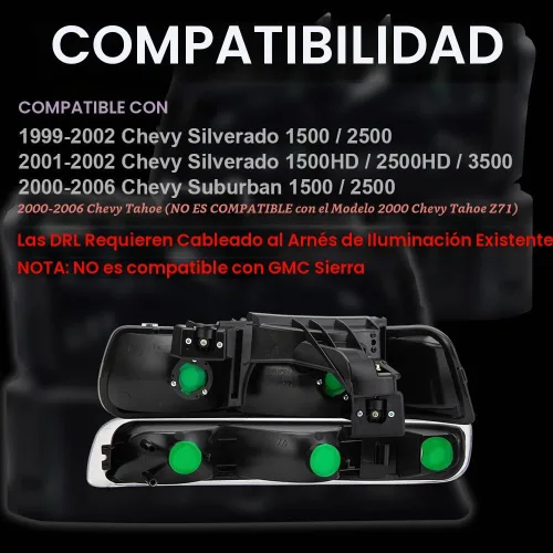 Vista 2 de G-PLUS Conjunto de faros, compatible con Chevy Silverado 1999 2000 2001 2002/Se ajusta a Suburban Tahoe 2000-2006 Faros delanteros de parachoques