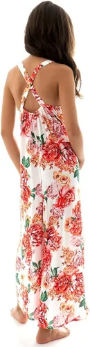 Vista 2 de Mono largo floral sin espalda para niñas, overol de pierna ancha para adolescentes, overol de verano casual bohemio