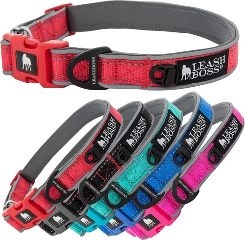 Vista 6 de Leash Boss Collar reflectante ajustable para perro, hebilla de liberación rápida y ribetes e hilos reflectantes para perros pequeños, medianos