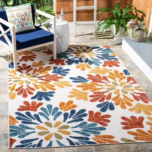 Vista 12 de SAFAVIEH Cabana Collection CBN800F - Alfombra decorativa floral para interiores y exteriores, no desprende pelusa, fácil de limpiar, 2 x 4 pies