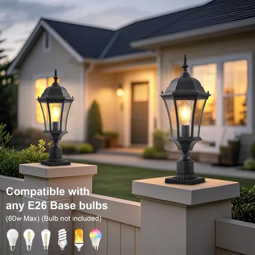 Vista 4 de Luces de poste para exteriores de 24 pulgadas con sensor de anochecer a amanecer, farol de aluminio grande para montaje en muelle de poste de poste