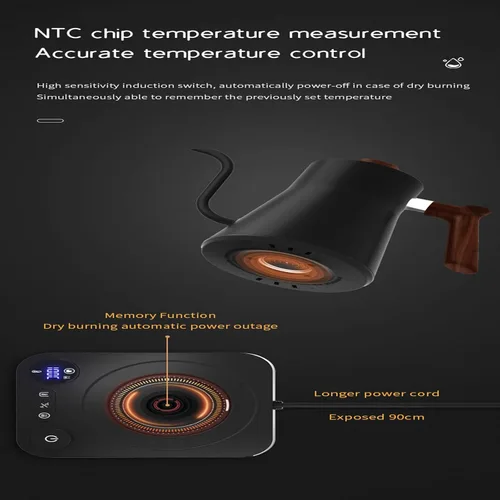 Vista 6 de Smart - Hervidor eléctrico de cuello de cisne de 1500 W, control de temperatura variable con pantalla LED, acero inoxidable 304, microbrebajada de 5