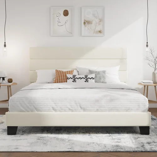 Vista 25 de SHA CERLIN Marco de Cama de Plataforma Twin con Cabecera de Tela Tapizada, Base de Colchón con Fuerte Soporte de Listones de Madera, No Necesita