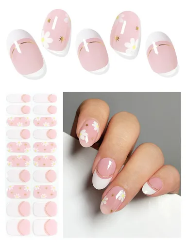 Vista 13 de AutyaMee Tiras de uñas de gel semicuradas (abeja y flor), 20 unidades de envolturas de uñas de gel, calcomanías, rosa nude, calidad de salón