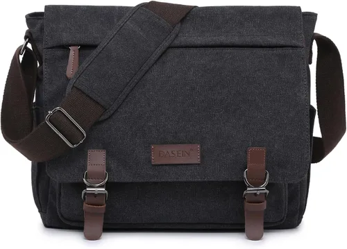 Vista 10 de Bolso de hombro grande vintage de lona para mensajero, bolso cruzado para viajes, cartera, maletín, bolsa de negocios para portátil de 15 pulgadas