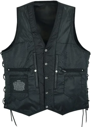 Vista 8 de GARGOYLE BELLS Chaleco de cuero negro para hombre, chaleco de cuero de vaca con forro de motociclista para hombres