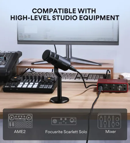 Vista 5 de MAONO Micrófono de podcast XLR, micrófono dinámico de estudio cardioide para grabación vocal, transmisión, voz en off, tecnología de aislamiento