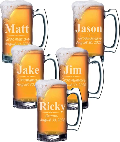 Vista 9 de My Personal Memories Juego de 4, juego de 8 y más tazas de cerveza grabadas personalizadas de padrinos de boda de 16 onzas, regalos personalizados
