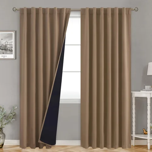 Vista 75 de BGment Cortinas 100% opacas beige de 63 pulgadas de largo con forro aislante térmico, bolsillo para varilla y lengüeta trasera de doble capa