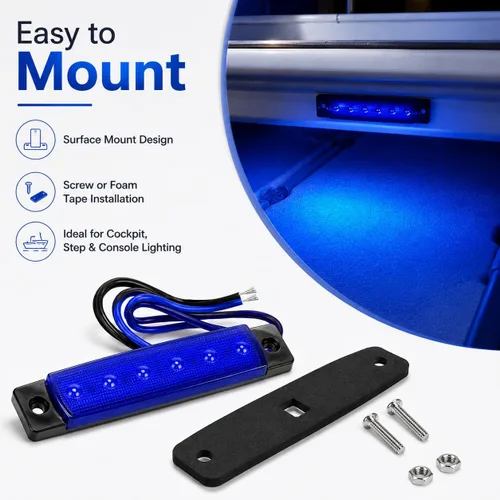 Vista 4 de Shangyuan Luces marinas: 6 luces interiores LED impermeables para yate, barco de pesca, kayak y más, 12 V