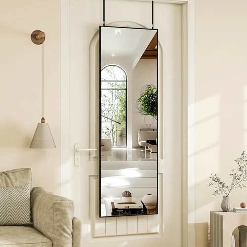Vista 8 de HARRITPURE Espejo rectangular de cuerpo completo de 14 x 48 pulgadas, con marco de aluminio, espejo de pared y tocador inclinado para sala de estar
