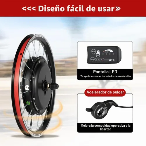 Vista 3 de Kit de conversión de bicicleta eléctrica de 1000 W 48 V con pantalla LED, cubo de rueda delantera de 20 pulgadas, impermeable, cubo de bicicleta