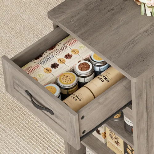Vista 9 de HOSTACK - Carrito de isla de cocina con almacenamiento, mesa de isla rodante, gris ceniza
