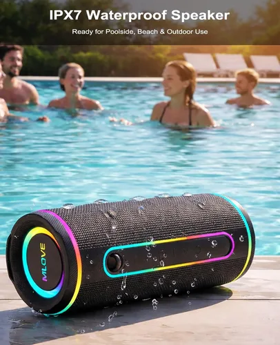Vista 4 de MLOVE Altavoces E80 Bluetooth inalámbricos, altavoz Bluetooth portátil con entrada auxiliar, ranura para tarjeta micro SD, Bass Up, TWS, luces RGB