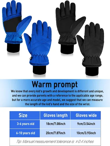 Vista 3 de SATINIOR 2 pares de guantes impermeables para niños, guantes de nieve cálidos para invierno, guantes de esquí para niños y niñas, resistentes al
