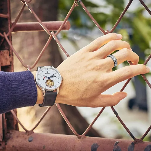 Vista 5 de yfstyle 4 anillos de banda lisa para hombres, anillos de acero inoxidable para hombres, anillos de boda geniales para hombres, anillos giratorios