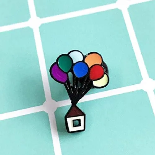 Vista 3 de Flairs New York - Broche de solapa esmaltado hecho a mano, Casa de globos hacia arriba