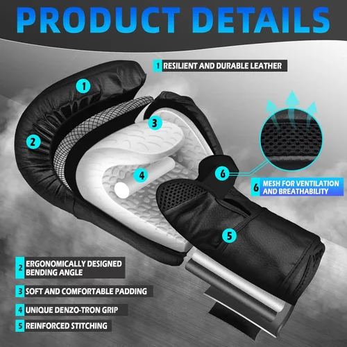 Vista 2 de Guantes de boxeo para hombres y mujeres, guantes de entrenamiento profesional de sparring Muay Thai, guantes de saco de boxeo pesado para adultos