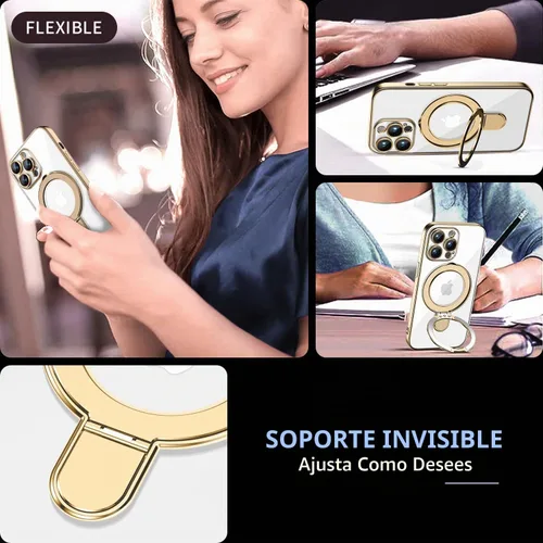 Vista 2 de Funda magnética para iPhone 14 Pro con soporte invisible [compatible con MagSafe] [protector completo de lente de cámara]