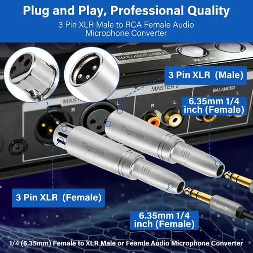 Vista 3 de Adaptador TRS de 1/4" a XLR 2 paquete - Adaptadores XLR macho y hembra de 6.35mm 1/4" 0.25 in TRS hembra a (XLR macho y XLR hembra)
