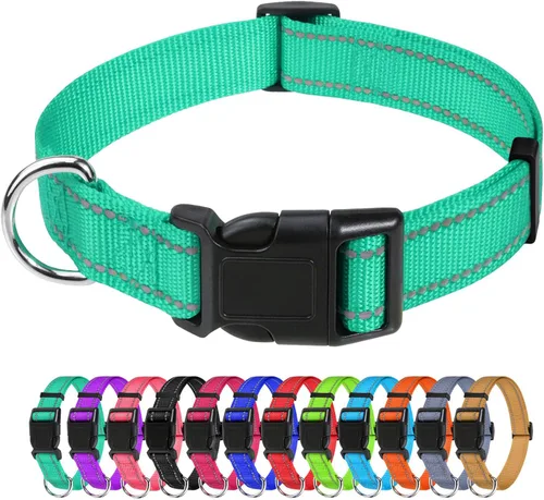Vista 29 de TagME Collares de nailon reflectantes para perros, collar ajustable clásico para mascotas con hebilla de liberación rápida para cachorros, rosa Rosa