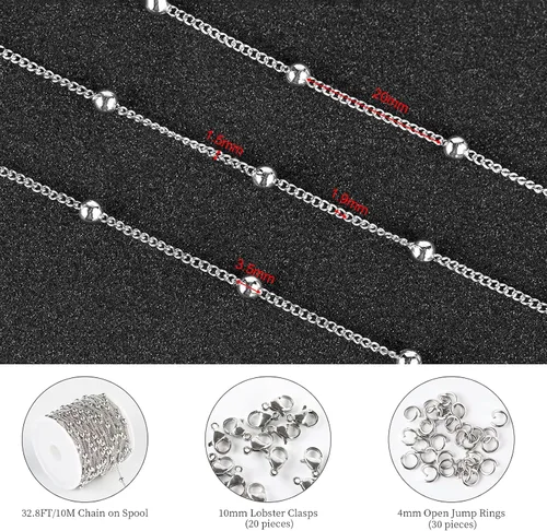 Vista 2 de Cadena de plata del acero inoxidable de la cadena del grano del satélite 304 para la fabricación de la joyería