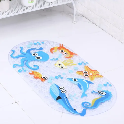 Vista 4 de Tapete de baño para niños pequeños, tapete de baño antideslizante de PVC de 15 x 28 pulgadas para niños, bonita alfombra de baño de dibujos animados