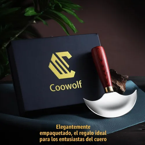 Vista 7 de Cuchillo de cuero Coowolf con mango de madera, herramientas de trabajo de cuero para cortar, pelar y recortar