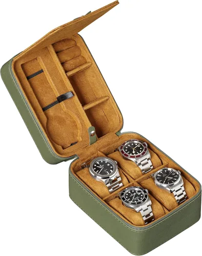 Vista 6 de Juego de regalo Caja de reloj de cuero con 10 ranuras con cajón de valet y funda de viaje a juego para 5 relojes, organizador de exhibición