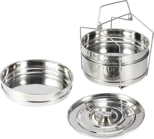 Vista 5 de Juego de ollas apilables de acero inoxidable de 3 niveles para cocinar alimentos a presión accesorios