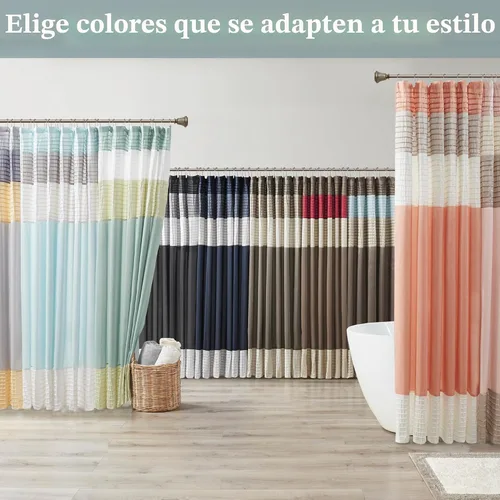 Vista 3 de Madison Park Amherst - Cortina de ducha para baño, 72 x 72 pulgadas, seda sintética, color aguamarina Clásico moderno, brillo ligero, a rayas