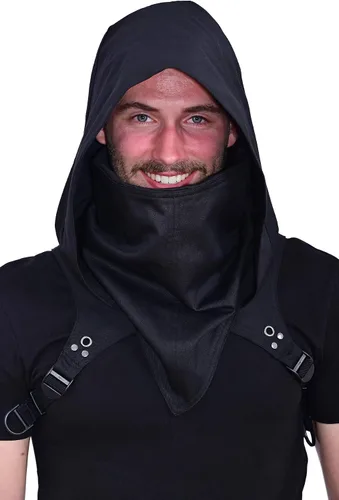 Vista 3 de HIBIRETRO Cyberpunk Rogue Cowl Hood Scarf Winter Neck Warmer Costume Hooded Cape Hat for Halloween Cosplay and Daily Wear
