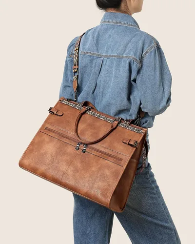 Vista 7 de FADEON Bolsos tipo bandolera y bolso para portátil para mujer Colección Marrón