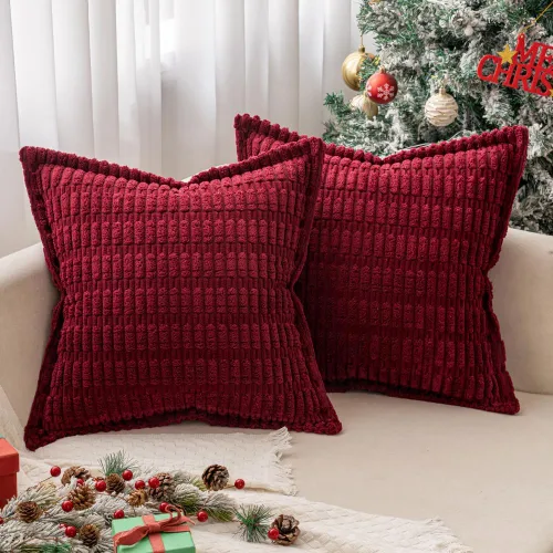 Vista 11 de MIULEE - Juego de 2 fundas de cojín decorativas de corduroy color óxido, suaves, a rayas, con borde ancho, para invierno, decoración moderna bohemia
