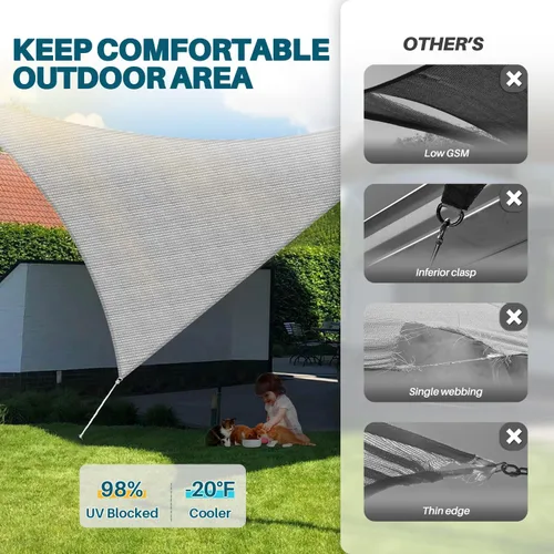 Vista 37 de Coarbor Toldo tipo vela de 2 x 2 x 2 pies, para exteriores, resistente, triangular, tela para patio, jardín, terraza, pérgola (beige)