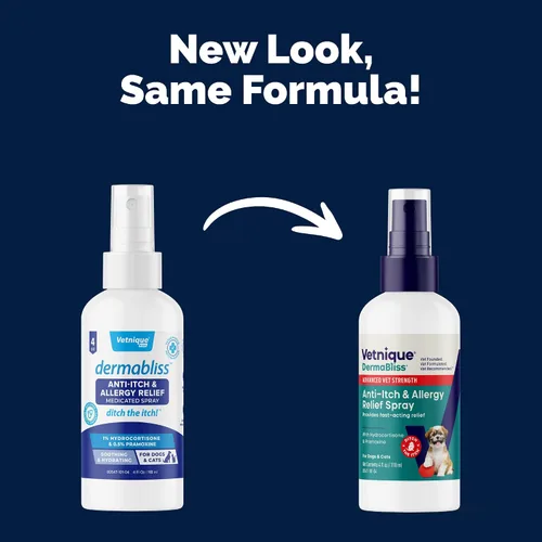 Vista 2 de Vetnique Dermabliss Spray Anti-Picazón para Perros y Gatos con Hidrocortisona para Alergias y Alivio Inmediato de la Picazón de la Piel del Perro