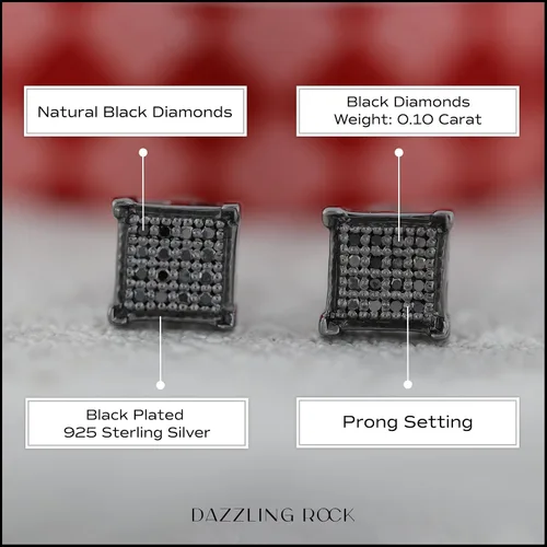 Vista 4 de Dazzlingrock Collection Aretes redondos de diamantes negros cuadrados unisex (0,10 qtw, color negro, claridad opaco) en plata de ley 925 chapada