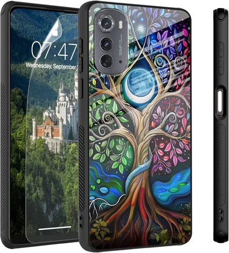 Vista 78 de Funda para Motorola Moto Edge 2022, cubierta trasera de vidrio templado con protector de pantalla, funda protectora a prueba de golpes para Motorola
